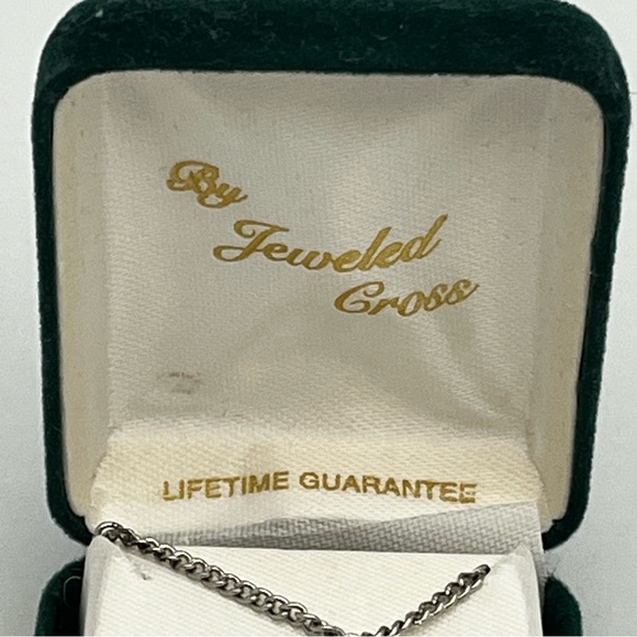 Jeweled Cross Stamped Sterling St Gerard Pray For Us Necklace - Picture 4 of 14